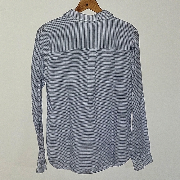 LANDS END | Linen Popover Blue White Striped Lace Up Top - Picture 11 of 12
